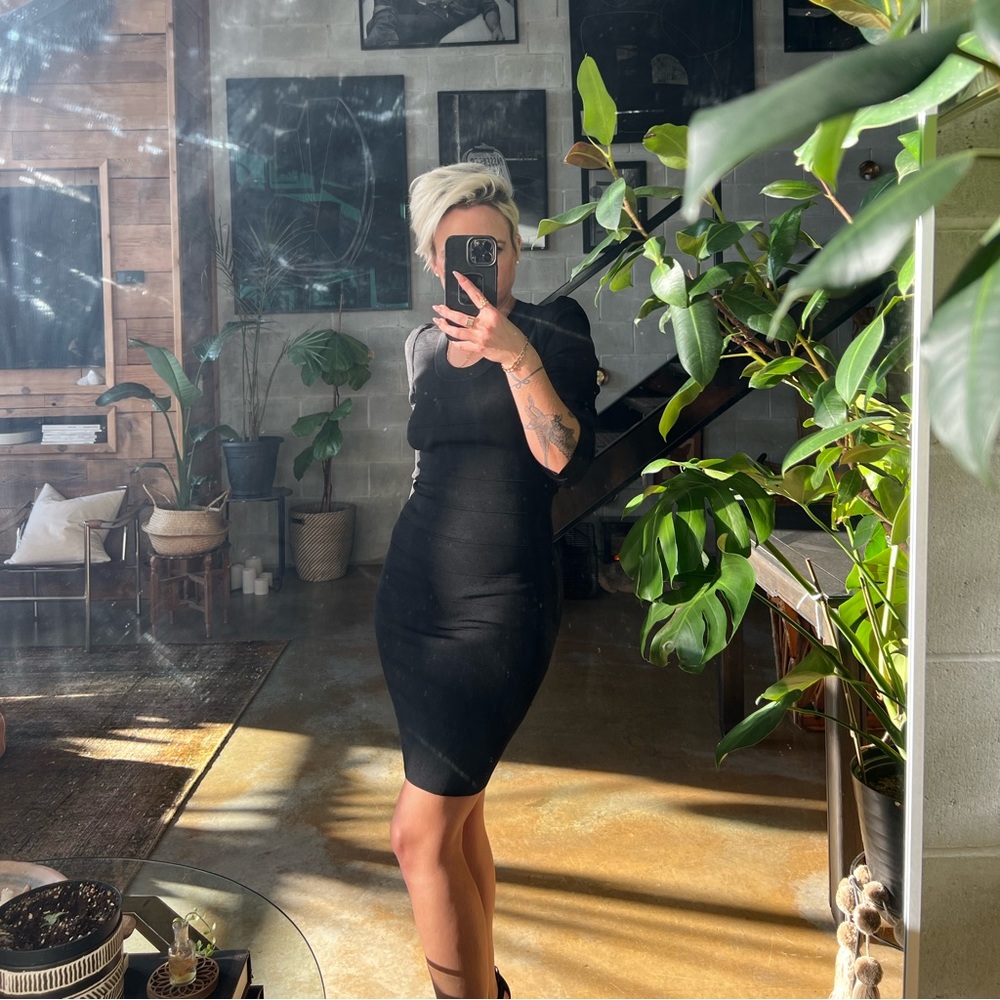 Black Gestuz body-con mini dress with 3/4 sleeves